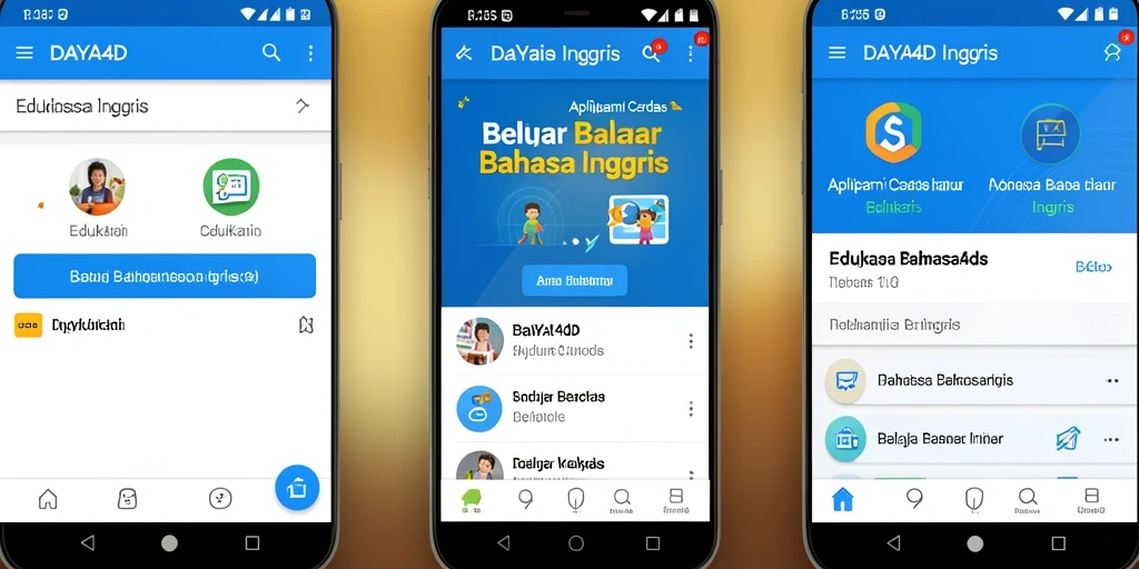Antarmuka aplikasi DAYA4D untuk belajar Bahasa Inggris dengan fitur menarik.