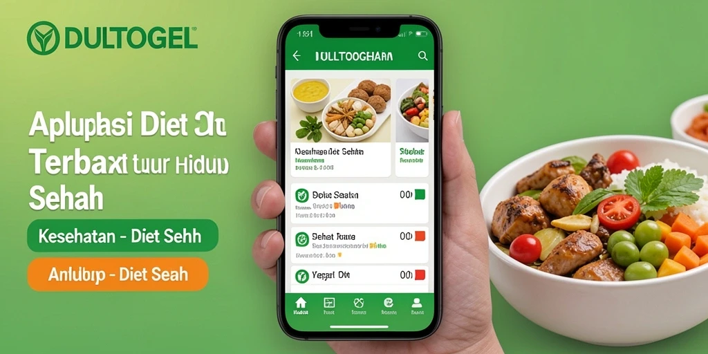 Tampilan antarmuka aplikasi DULTOGEL yang intuitif dan menarik untuk diet sehat.