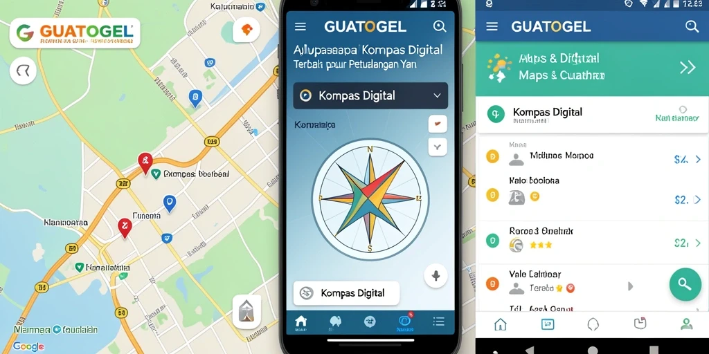 Antarmuka GUATOGEL menampilkan kompas digital yang akurat dan cuaca terkini.