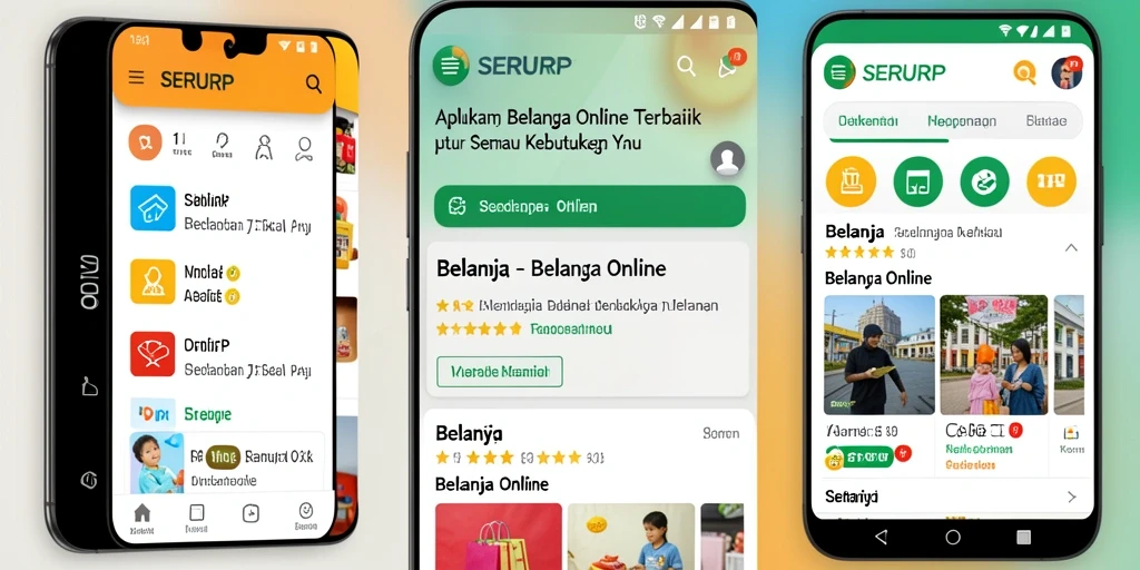 Tampilan antarmuka aplikasi SERURP untuk Belanja Online yang menarik dan modern.