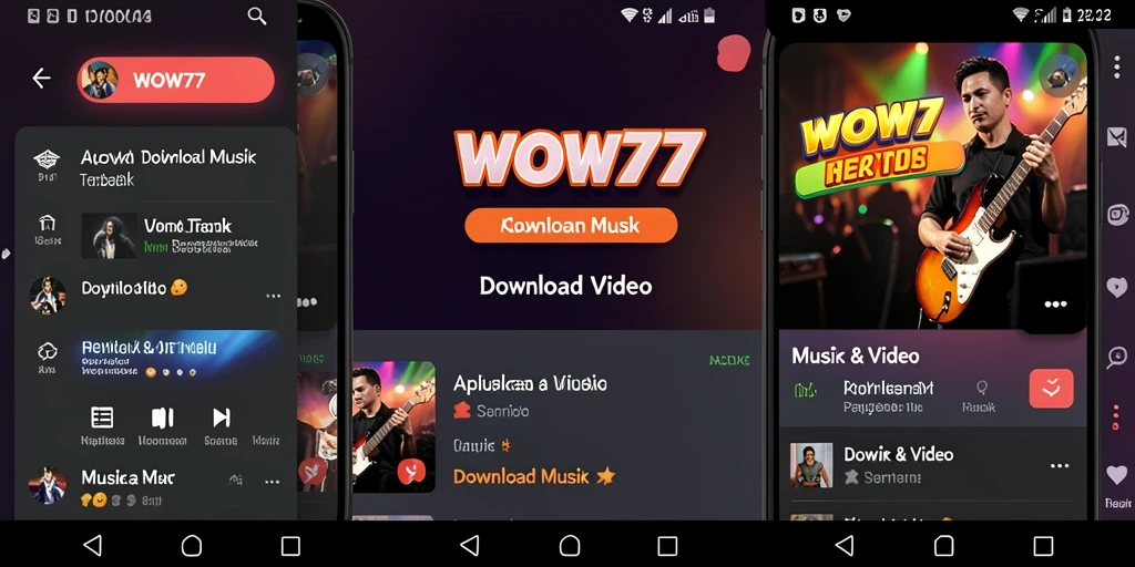Antarmuka WOW77 yang sederhana dengan fungsi Download Musik yang mudah.